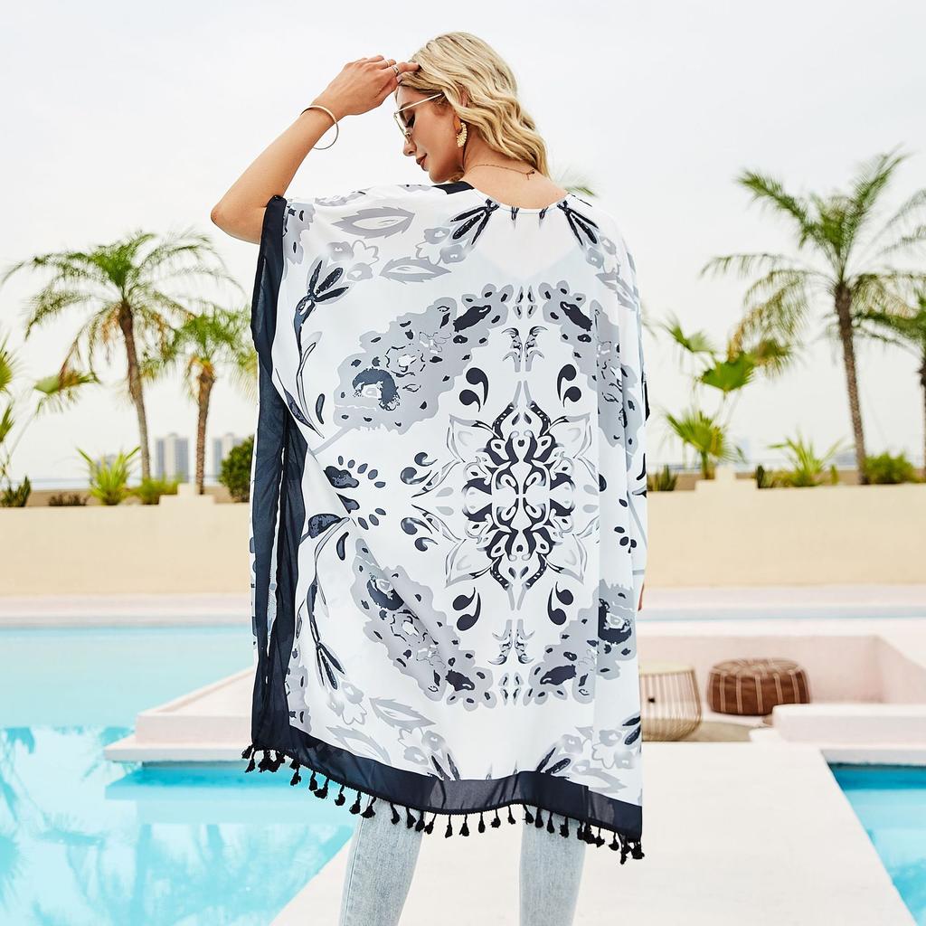 Spring and Summer Long Chiffon Fringe Sunscreen Blouse for Travel and Play Comfortable High Quality Unique Personalized Clothes