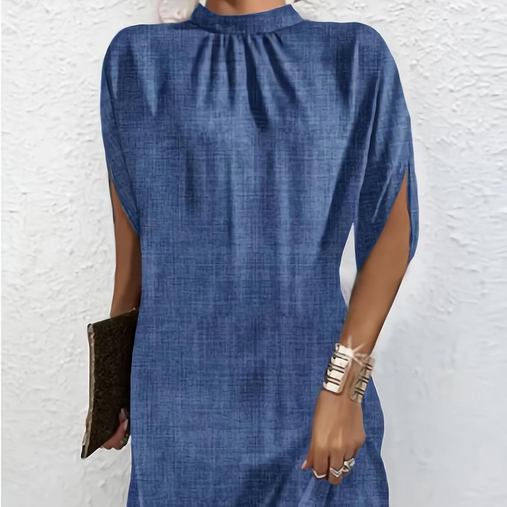 YYFS Women's Fashion Summer Spring Flower Pattern Print 1/2 Sleeves O-Neck Middle Waistline Casual Dresses