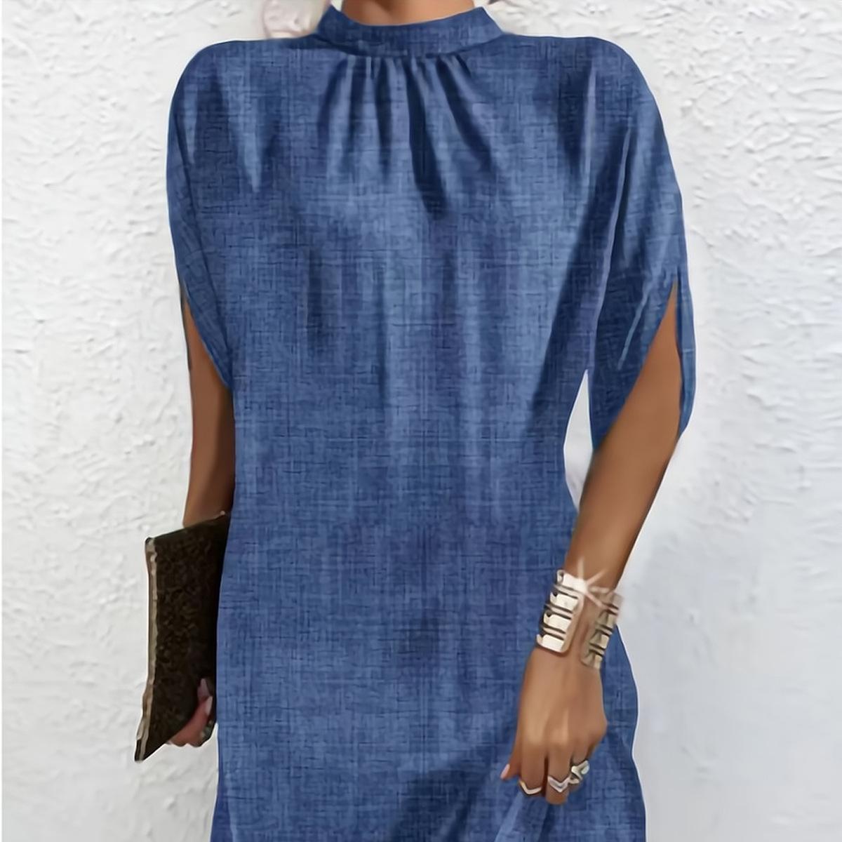 

YYFS женские модные летние весенние повседневные платья с цветочным узором и рукавами 1/2, круглым вырезом и средней талией XXL синий