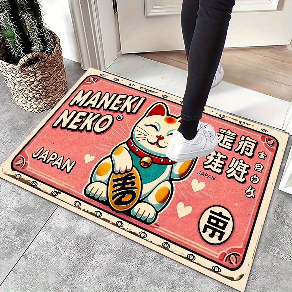 VIKAMA Cartoon Lucky Cat Carpet Pink Doormat  Welcome Mat Lightweight Living Room Carpet Rug For Bedroom  Bathroom Room Home Dec