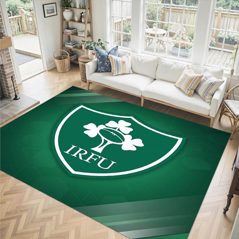 Ireland Rugby Design Crystal Velvet Carpet Cozy Non?Slip Printed Rug For Bedroom Living Room Entrance