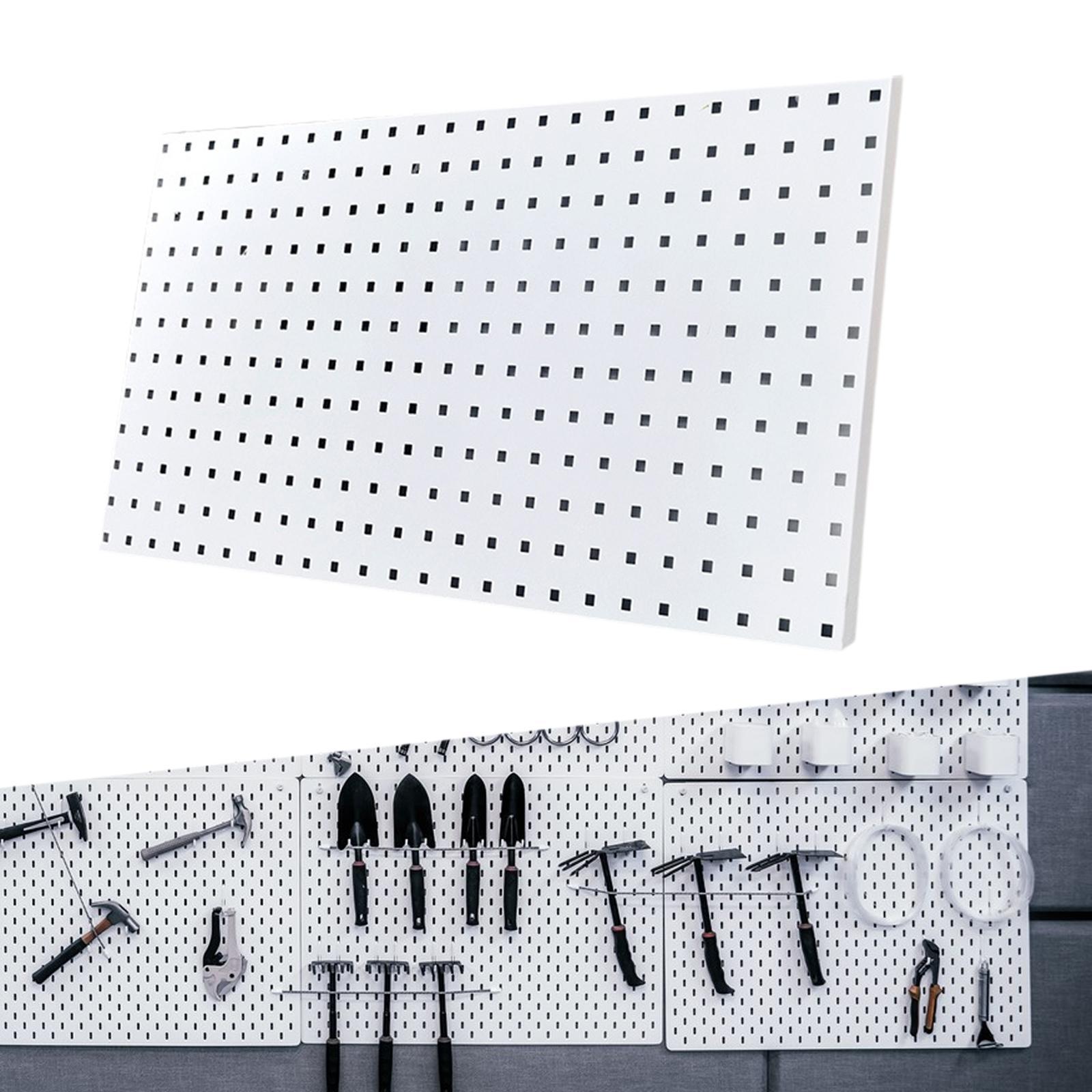 

Настенный органайзер Pegboard, настенная панель Pegboard, металлическая, экономящая пространство, универсальная, 35,43 дюйма x 17,72 дюйма, организация гаража для мастерской белый