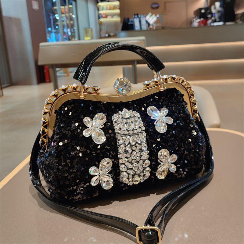 

Модная большая вместительная сумка через плечо с пайетками и бриллиантами