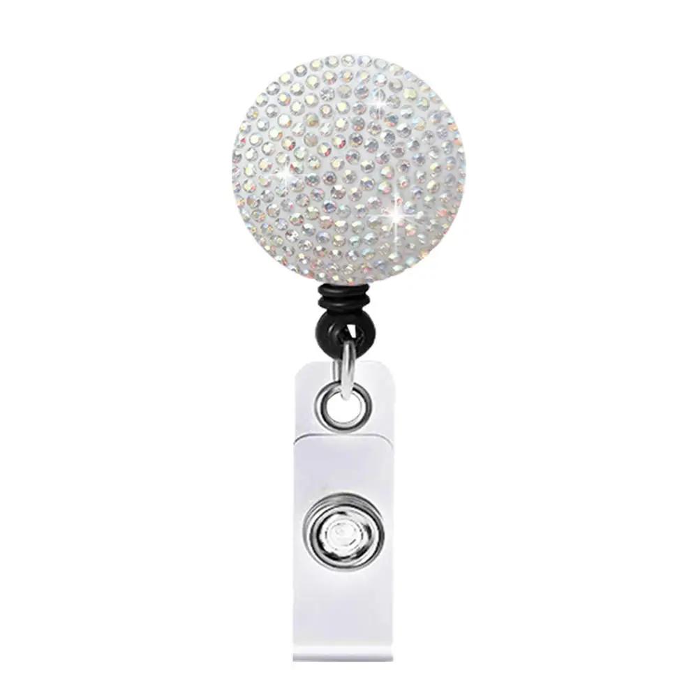 Color Crystal Retractable Keychain Shinny Rhinestones Badge Reel Id Lanyard Name Tag Card Holder Badge Holder Key Chain Badge