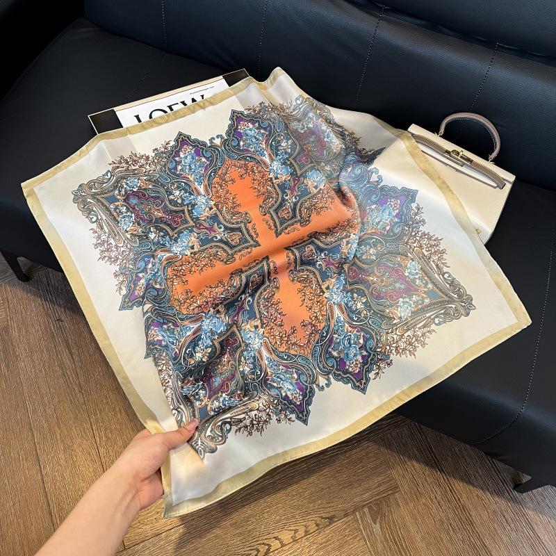 Silk scarf 71 * 71 imitation silk square scarf Korean atmosphere neck silk scarf flower pattern flower polka dot scarf