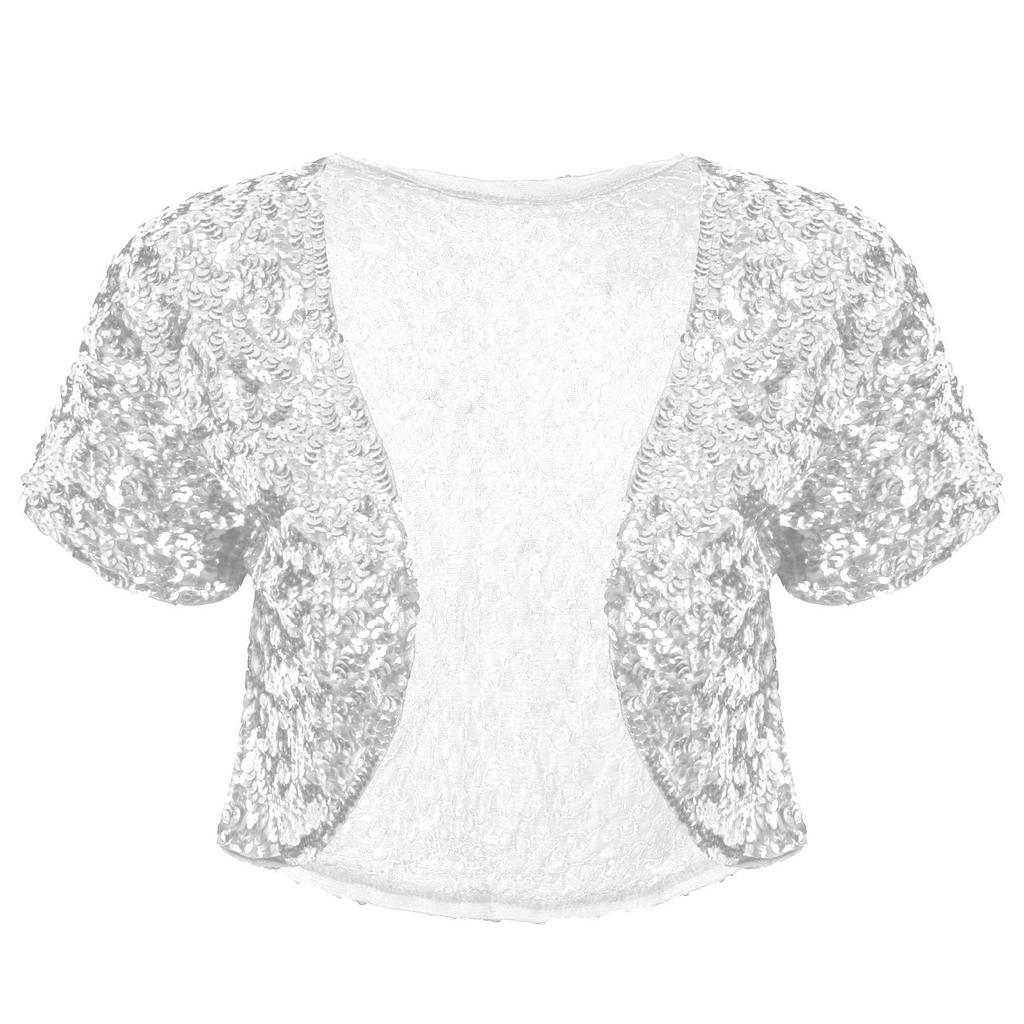 Women Sequin Cropped Jacket Glitter Waistcoat Cardigan Style Shiny Outerwear Stage Performance Costume Top