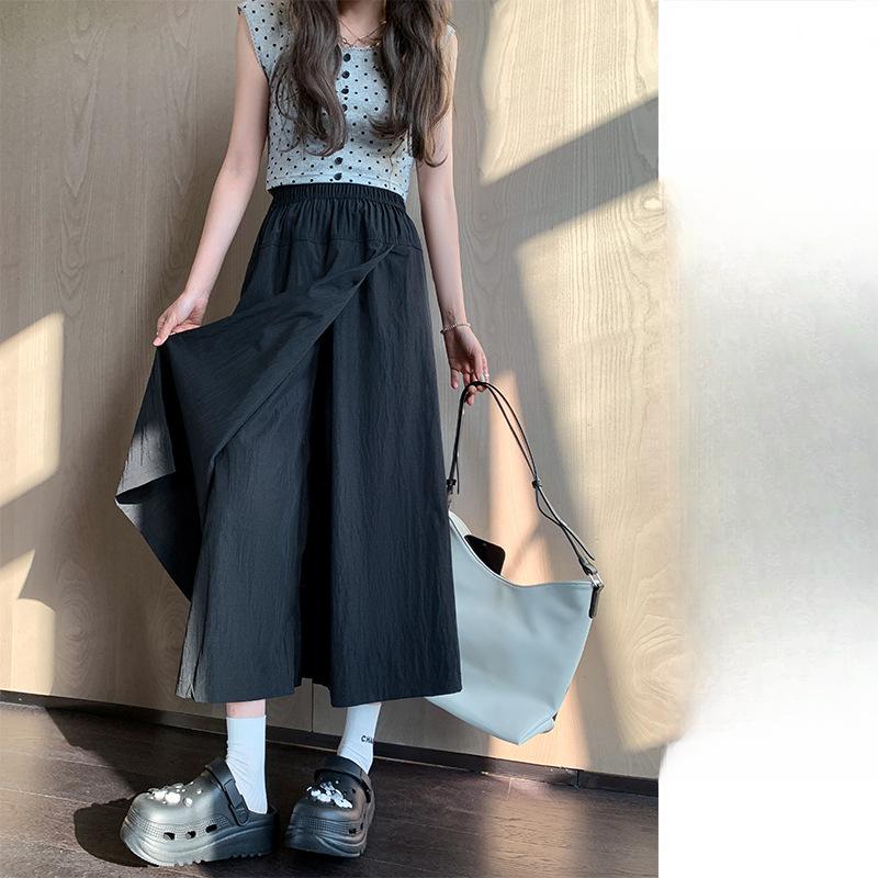 Sommer Schlitz Hüftrock Hochtailliert Anhänger Weitbeinige Hose