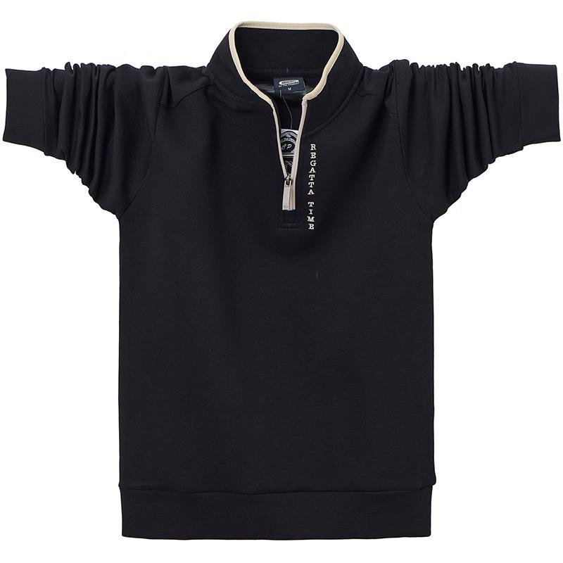 

Men s Plus Size Trendy Stand Collar Long Sleeve Zipper Polo Hoodie 2629 L чорний