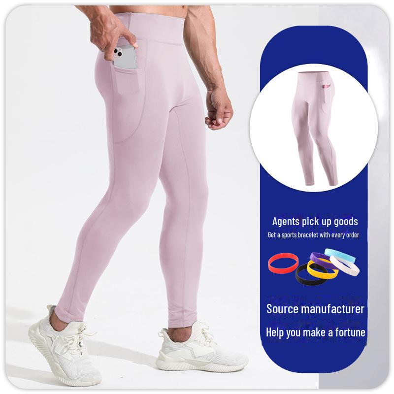 

Мужские компрессионные леггинсы с высокой талией — дышащие, эластичные, бесшовные брюки для фитнеса с карманами. XXL