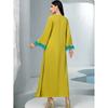 New Middle East Patchwork Feather Sleeve Diamond Robe Dress V-Neck Diamond Studded Dress