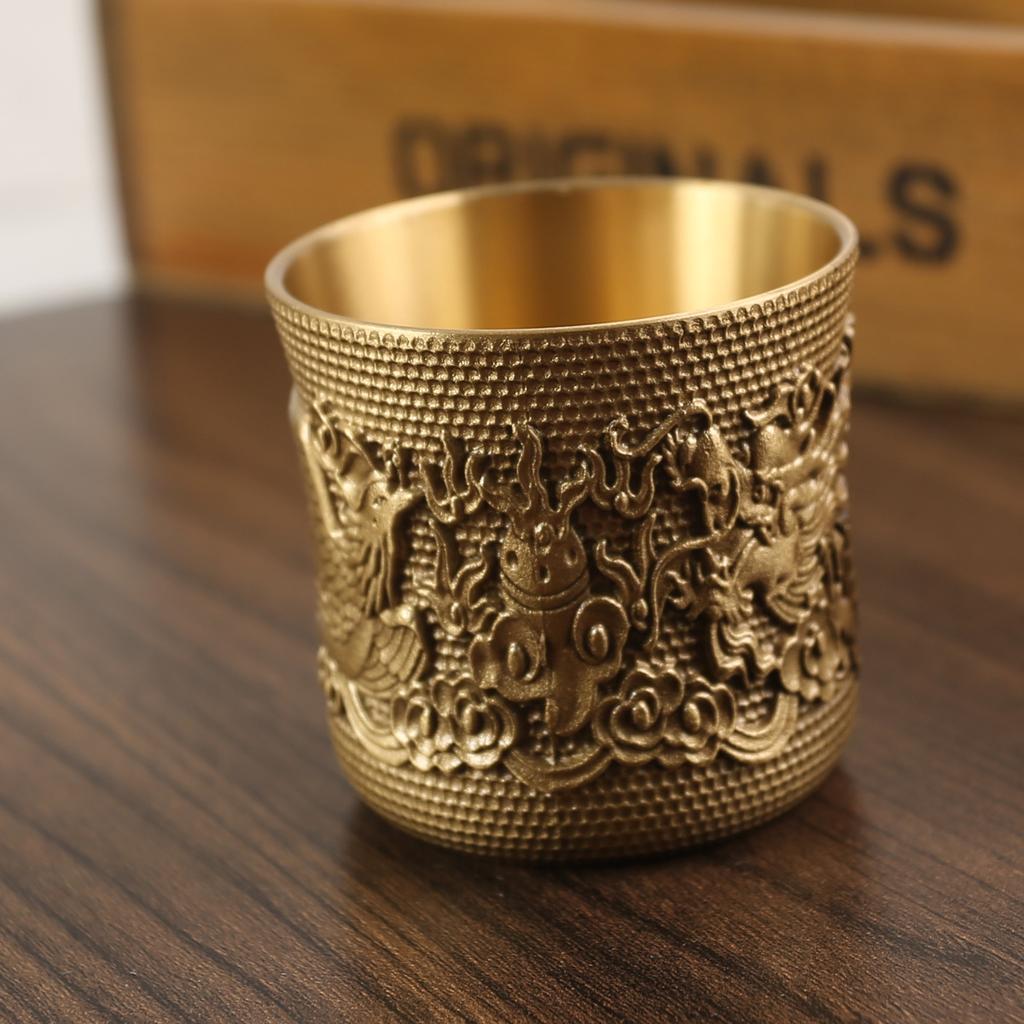 Brass Small Waist Baifu Cup Dragon and Phoenix Cup Landscape Cup Creative Small Cup Two or Two Cups Brushed Sealing Glaze Laser Engraving