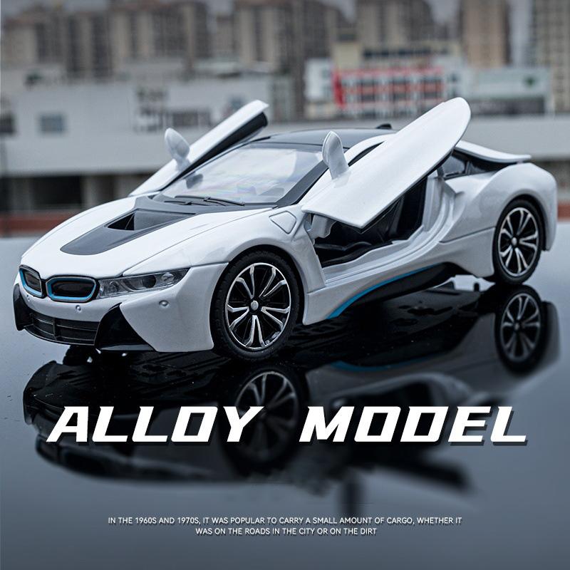1:22 BMW I8 Sports Car Alloy Diecast Model Car Vehicle Collection Simulation Sound & Light Toys Car Children Birthday Day Gifts
