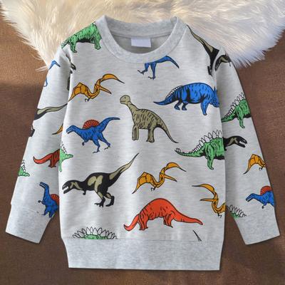 Sudadera unisex para niños con estampado de dinosaurios de dibujos animados, puños y dobladillo elásticos, cuello redondo, manga larga, holgada, para deporte, escuela, uso diario.