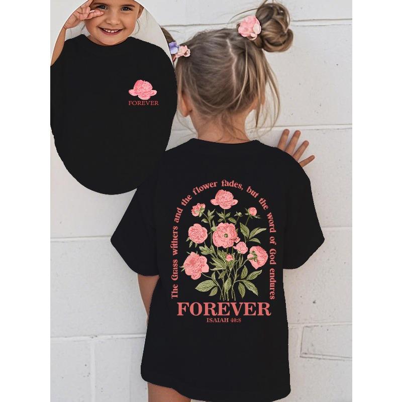 Print T-Shirt Cotton Vibrant Pink Floral Round Neck Tee with Soft Suitable for All Seasons Machine Washable Casual Wear 130 чёрный
