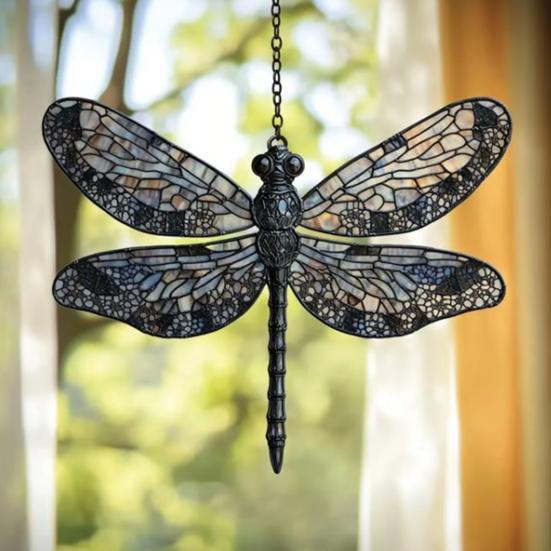Dragonfly Acrylic Suncatcher Stained Glass Effect Bohemian Window Hanging Ornament for Indoor Outdoor Garden Decor Gifts for Mom Women