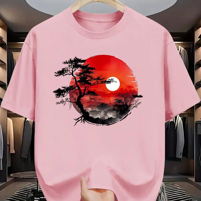 Men's Summer Pure Cotton Fashionable Casual Loose Fit Printed Round Neck Short Sleeved T-shirt Top