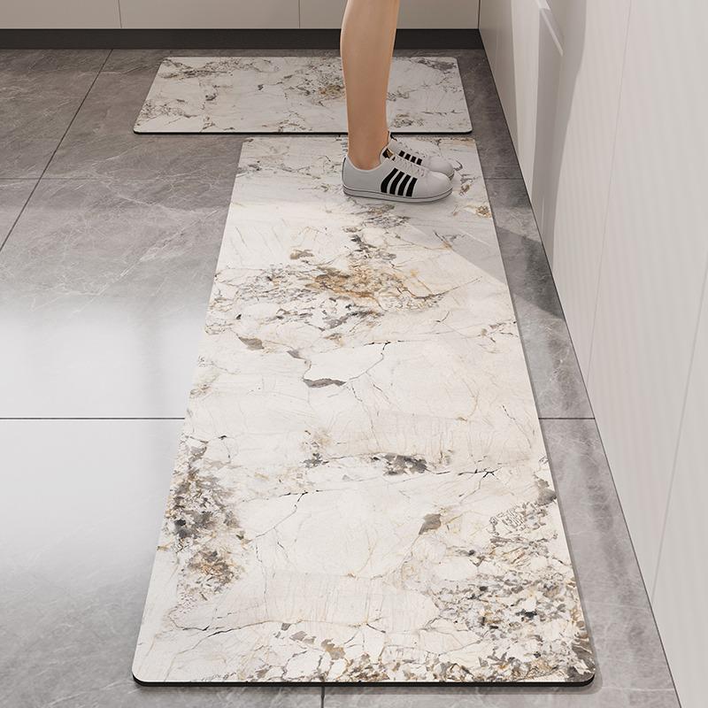 Kitchen Carpet Non-slip Waterproof Leather Floor Mat Imitation Marble Texture Large Size Rug PVC Home Decoration Foot Mats