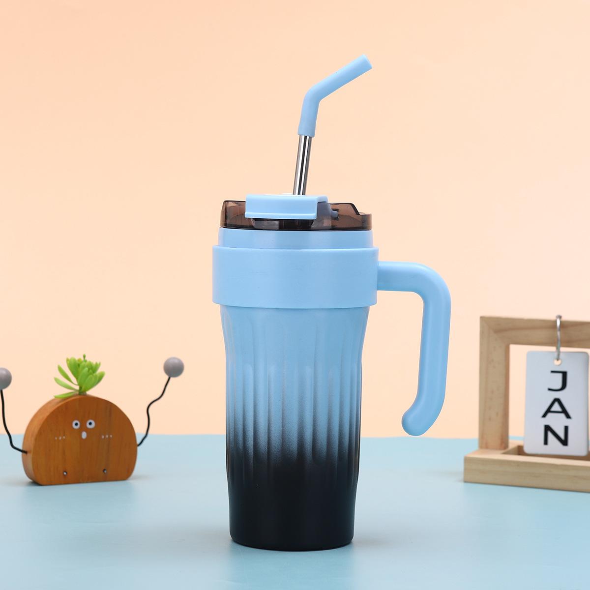 

New Gradient Steel Thermos Drinking Cup Girls Handy Straw Mug Dopamine Strap Handle Car Cup Durable Durable Useful Useful 860ml