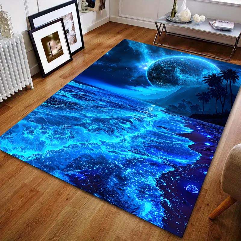 1PC Blue Planet and Ocean Night Carpet for Living Room Bedroom Sofa Home Decor Rus Non-slip Floor Mat Luxury Gift