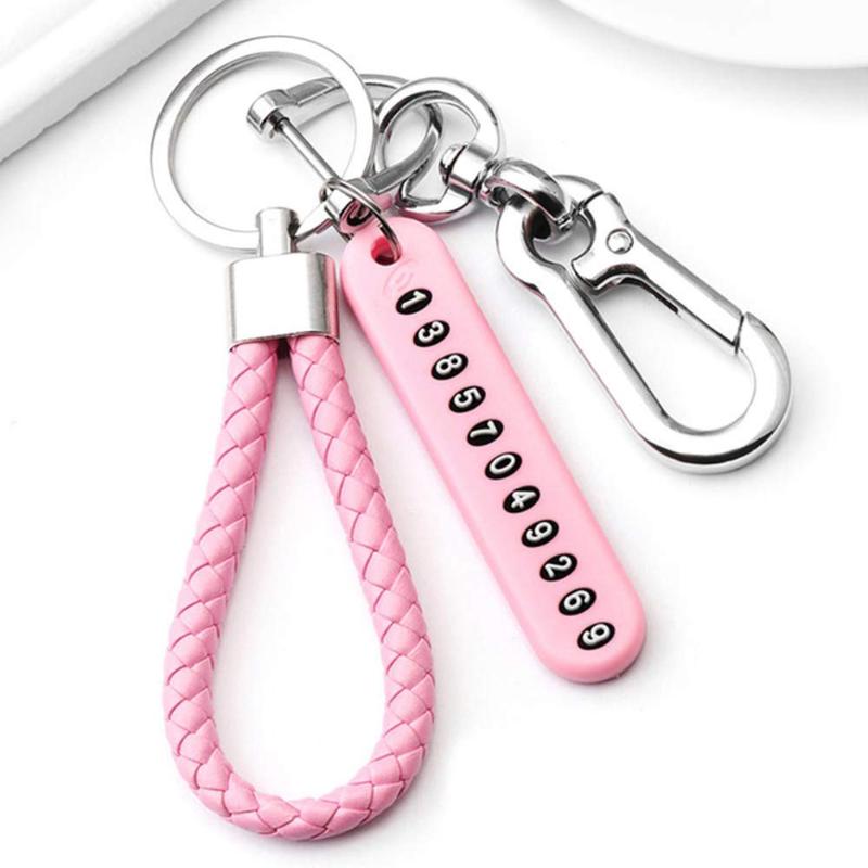 Trendy Diy Mobile Phone Number Plate Pendant Keychain For Men Punk Simple Woven Leather Rope Anti-Lost Car Key Chain Accessories