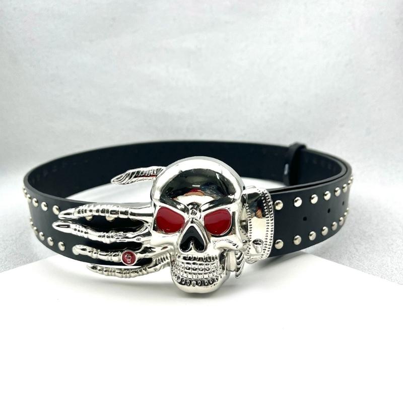 Women Jeans Belt Studded Western Punk Belt Impressive Gothic Rivets Skull