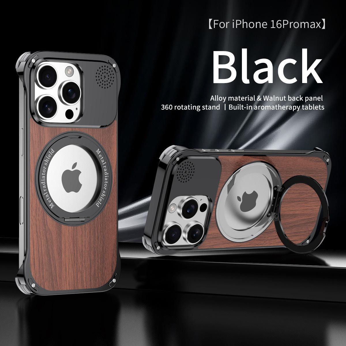 Metal Walnut Borderless Magnetic Stand Case for iPhone 15/16 Pro Max iPhone 15 Pro