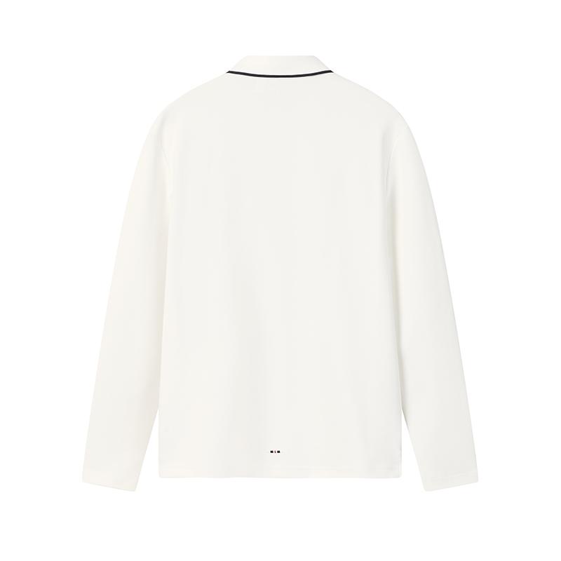 FILA Heritage Elite Classic Simple Fashion Casual Comfortable Versatile Knitted Long Sleeve Polo Shirt Men tops Cloud-Mushroom-White F11M618206FWT