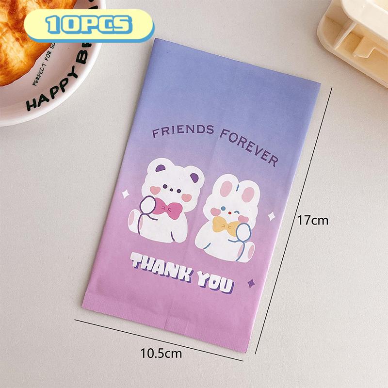 10Pcs Cute Cartoon Design Gift Paper Bag Kawaii Color Girl Paper Bag Snack Bag