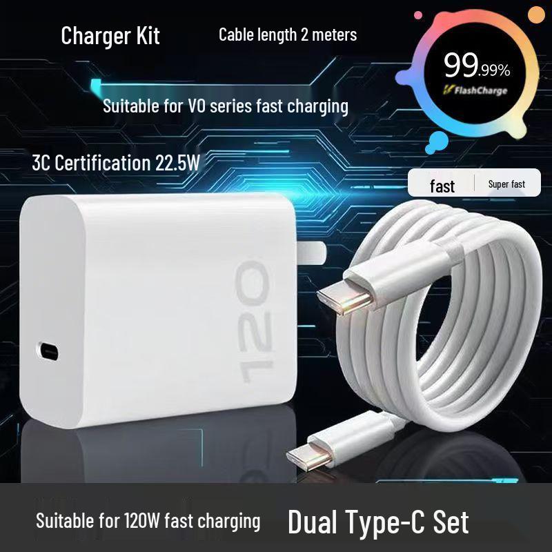 120W Universal Fast Charge 3C Certified USB-A Charger Set with Cable