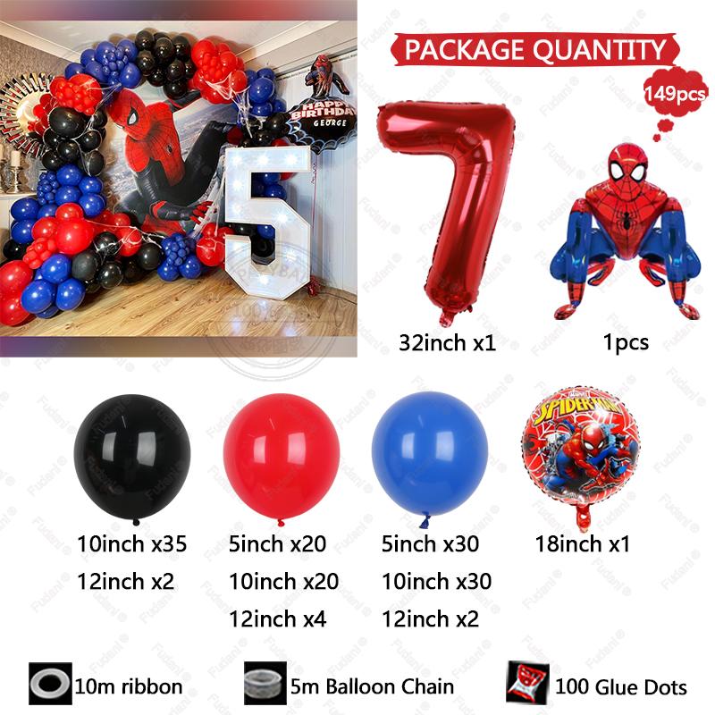 149pcs Kids Birthday Red Blue Balloons Garland Arch Kit For Party Decors Age 1-9 Spiderman 3D Marvel Foil Balloons Air Globos