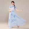 Women's Chinese Traditional Dance Dress, Bamboo Print Cheongsam Style Flowy Practice Costume For Tea Art & Folk Dance