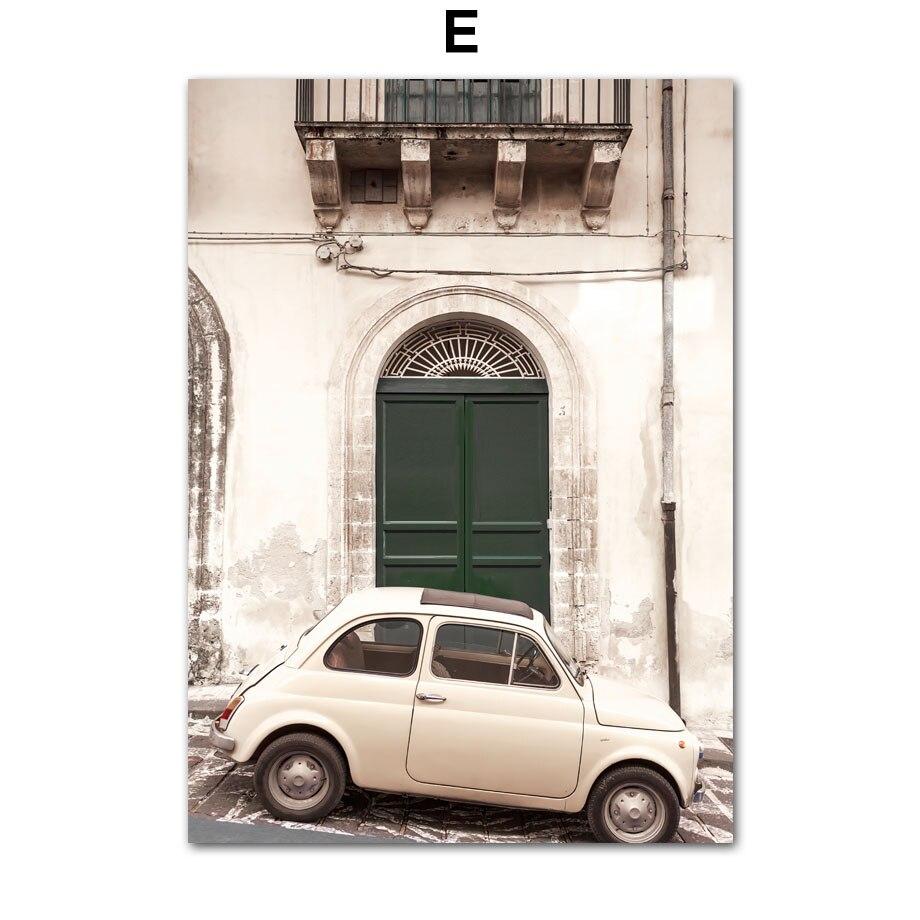 Retro Town Flower Street View Car Moto Bike Windowsill WallPosters Art Canvas Painting  And Prints Picture For Living Room Decor