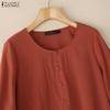 ZANZEA Women Casual Round Neck Solid Color Loose 3/4 Sleeve Blouse