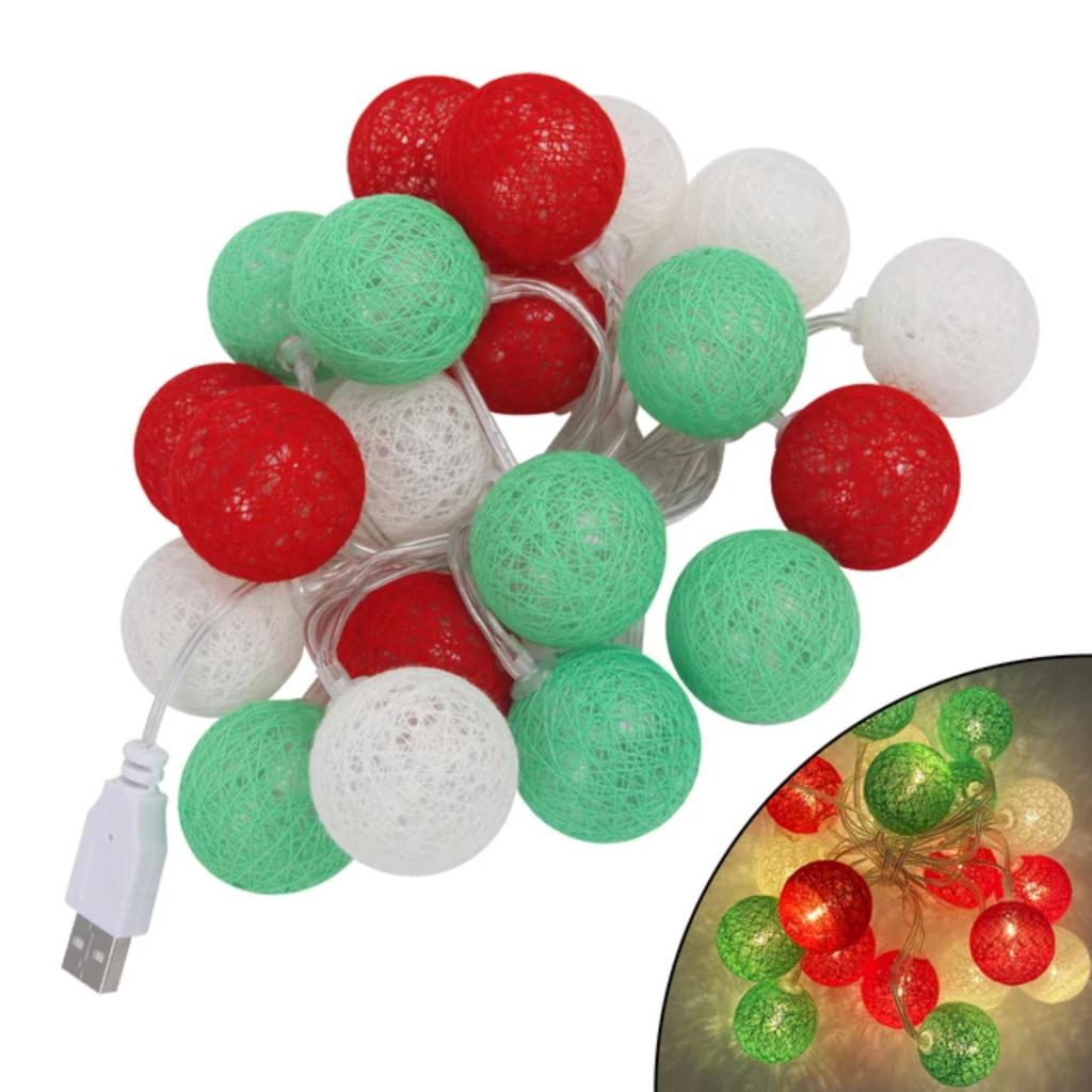 New 20 LEDs USB Powered Cotton Ball Fairy String Lights Holiday Wedding Party Patio Bedroom Christmas Decorations Lighting Navid