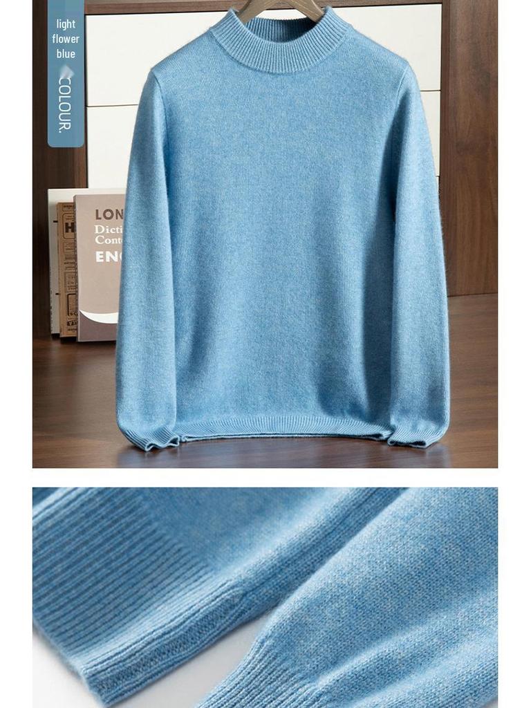 Men's Thickened Cashmere Half-High Neck Sweater - Loose Fit, Warm Knit Pullover