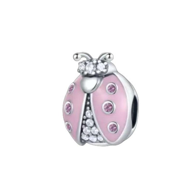 Fit Original Charms Bracelet 925 Silver Plated Pendant Pink Series Heart Flower Spring Butterfly Bead Women DIY Jewelry Making