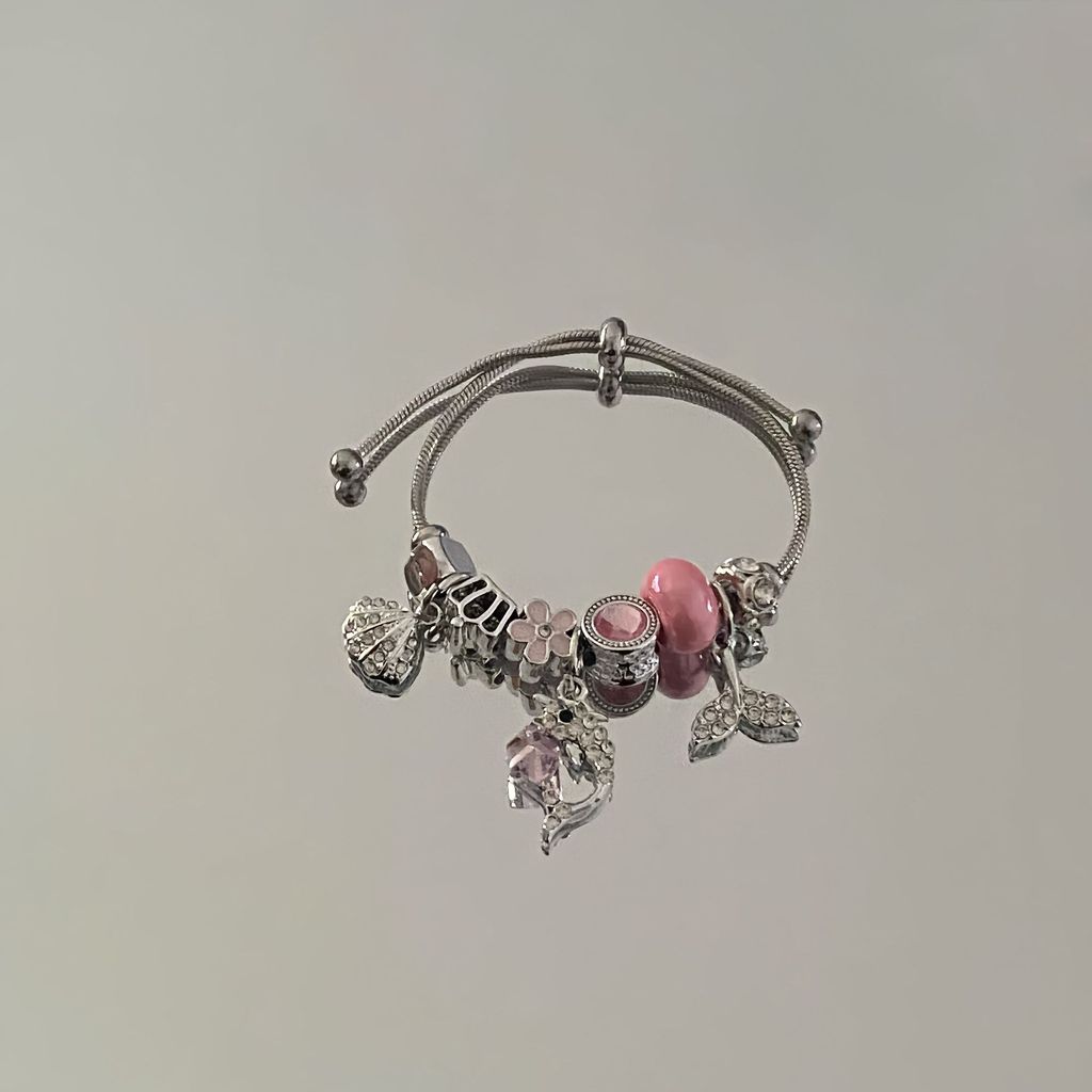 Sweet Cool Princess Style Pink Butterfly Pendant Bracelet With Rhinestones For Women