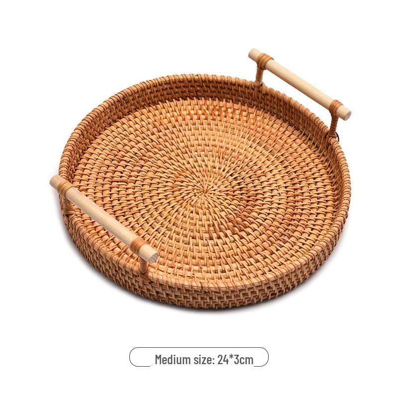 Vietnam Woven Autumn Vine Fruit Basket - Round Bread & Nut Plate for Living/Dining Room Storage