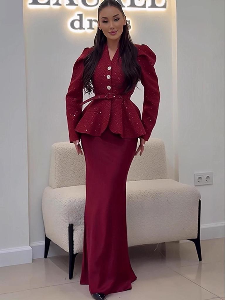 2025 Elegant Solid Color Two-Piece Set: Top + Skirt