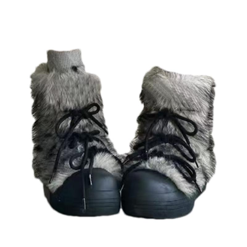 Fur Platform Women Ankle Boots Flats Warm Fashion Shoes Woman 2025 Trend Winter Designer New Brand Walking Cozy Punk Femme Botas