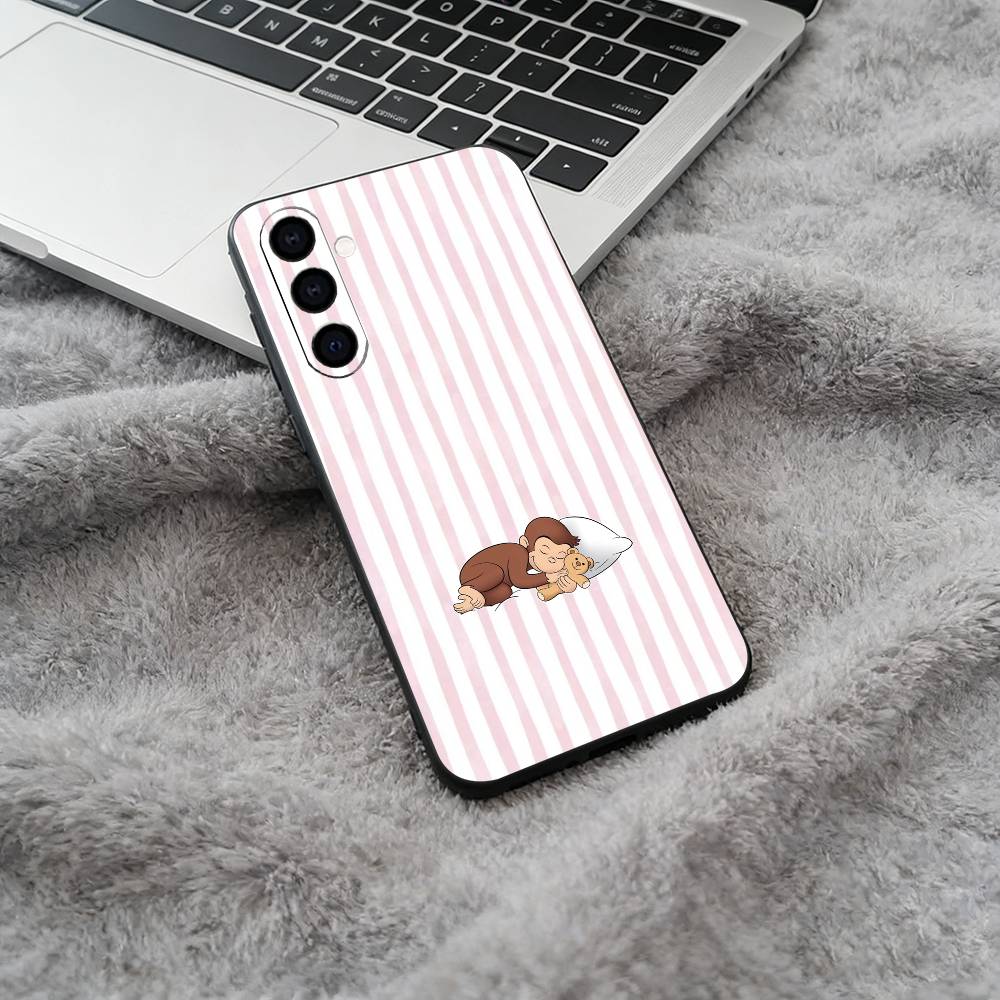 C-Curious- G-George the Monkey Soft Silicone phone Case for Samsung Galaxy A73/A71/A72/A70/A53/A52/A51 - Black