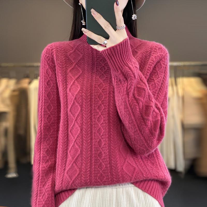 High Neck Pullover Sweater Women's Fall and Winter Loose Thickened Knit Sweater Short Bottoming Shirt