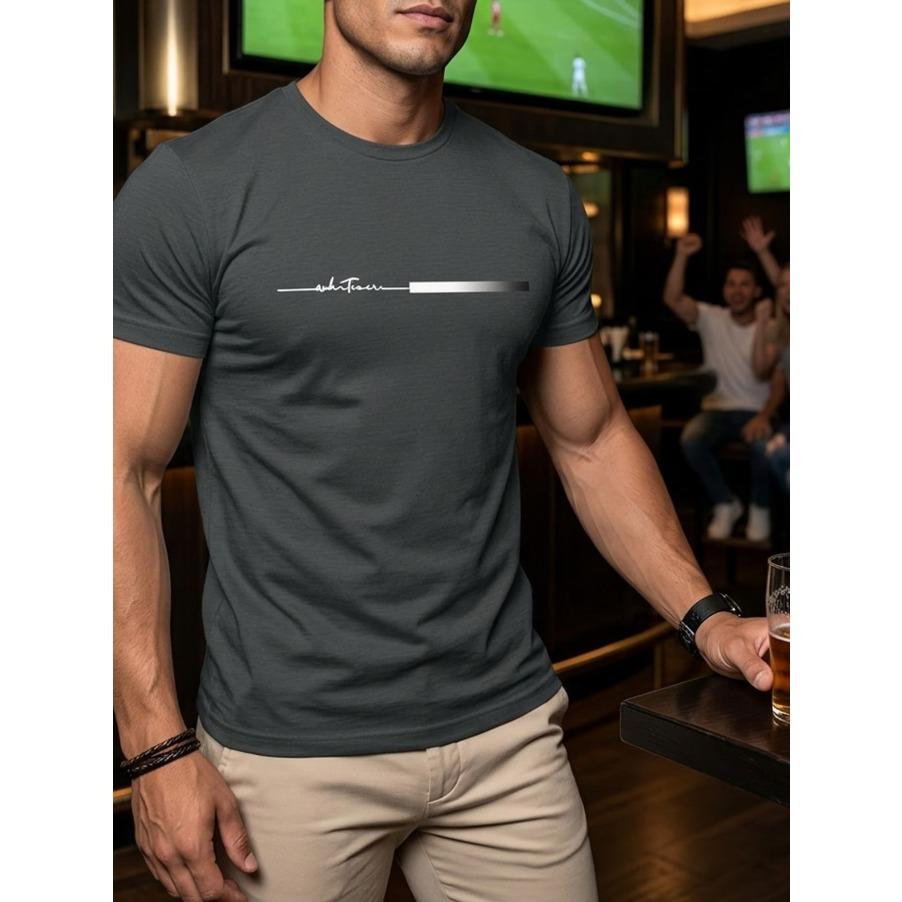 100% Baumwolle Herren T-Shirt, Sommer Kurzarm Slim Fit Rundhals Oberteil, Trendiges Lässiges Basishemd Einfaches Buchstaben-Print-Design