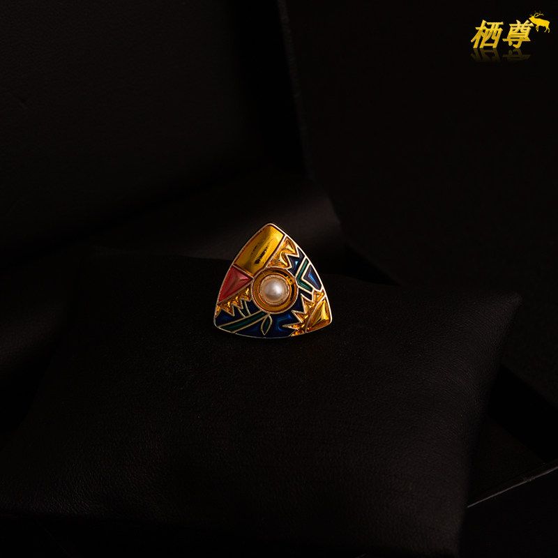 

European and American Van Gogh Oil Color Triangle Sunflower Totem Magnetic Suction Does Not Hurt Clothes Suit Brooch Men s Collar Pin Women Button A Golden Triangle (Magnetic Version)