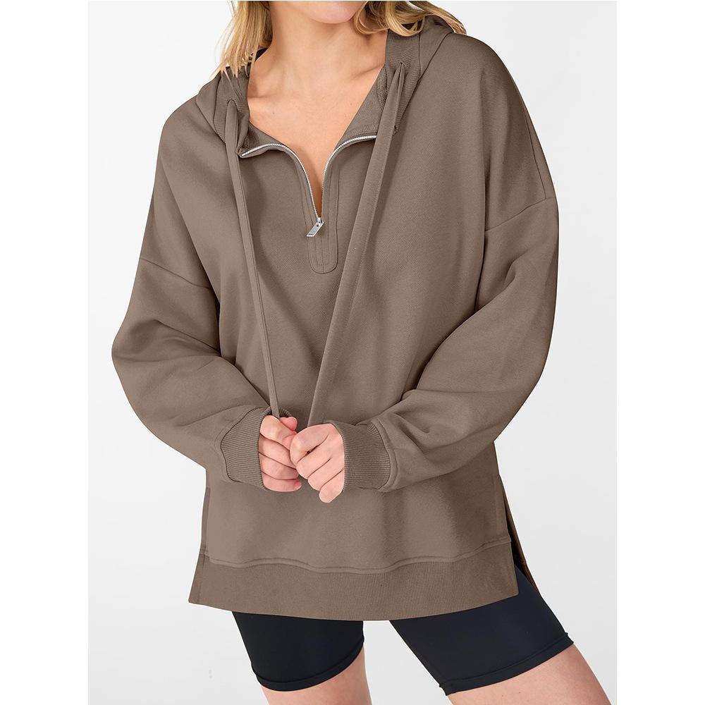 Fall/Winter New Style Women's Half-Closed Collar Zipper Casual Loose Sweatshirt Long Sleeve Hooded Shirt
