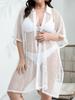 Aesthetic Casual Plus Size Mesh Patchwork Dress Women Fashion Design Loose Short Sleeve Dresses Female Summer Chic Hollow Out Lapel Clothing Lady