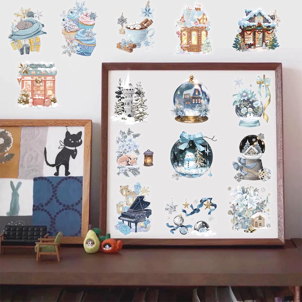 50 Sheets: Winter Watercolor Transparent PET Stickers for Bottles, Phones, and Computers
