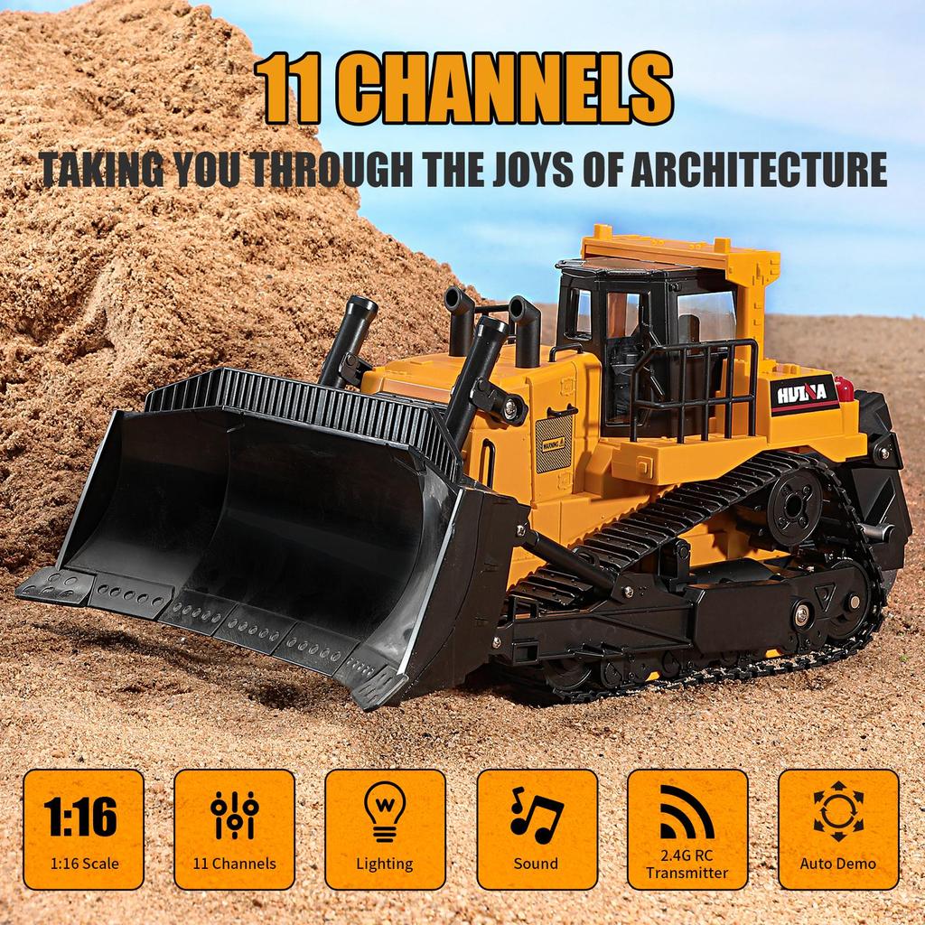 Huina1:Bulldozer télécommandé 16 1554 11 canaux, véhicule électrique robuste pour enfants, jouet, cadeaux pour enfants