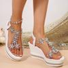 Elegant Ladies Crystal Floral Sandals Women Summer 2025 Chunky Platform Wedge Heels Sanalias Mujer High Heeled Party Shoes Woman