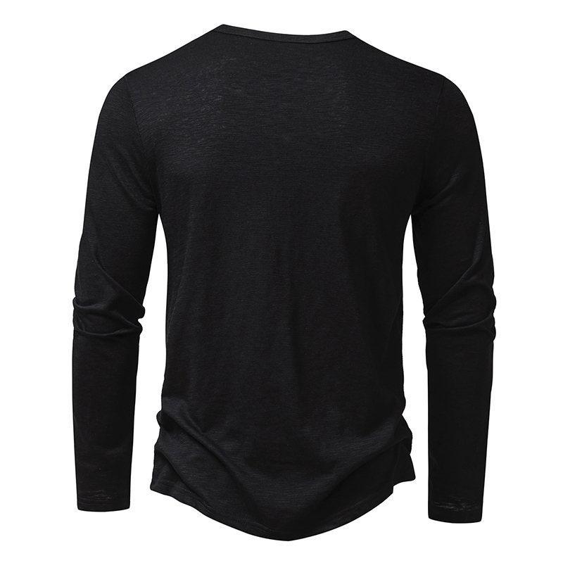 Men's Bamboo Cotton Henley Long-Sleeve T-Shirt - Spring Fashion Casual Top